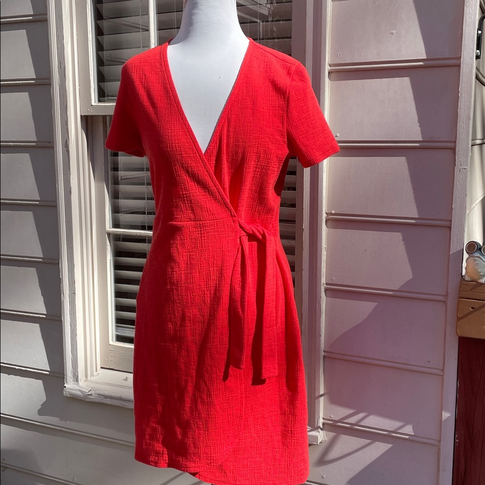 NWT- J. Crew Red  Textured Wrap Dress - Size S